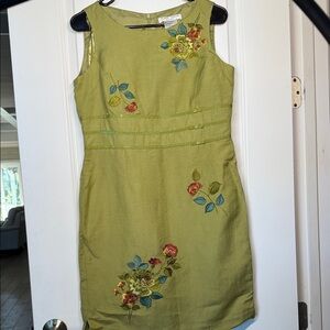 Floral Embroidered Mini Dress in Olive Green